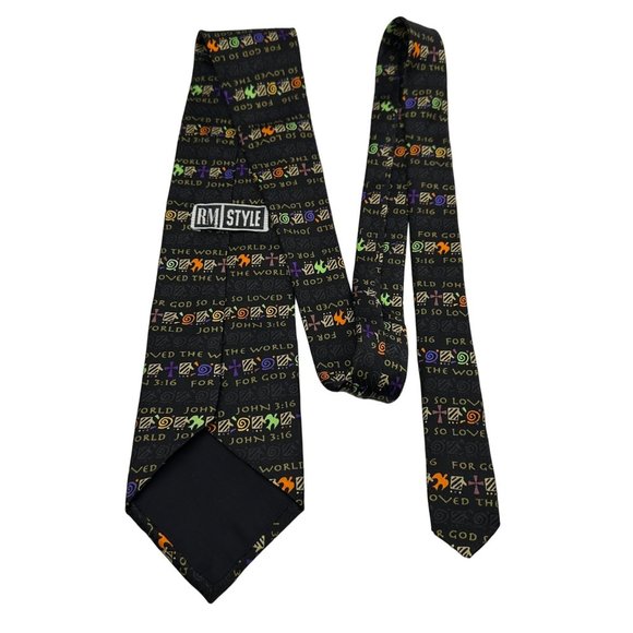 RM Style Neck Tie Mens 100% Silk Scripture John 3 16 For God So Loved The World - Picture 5 of 8